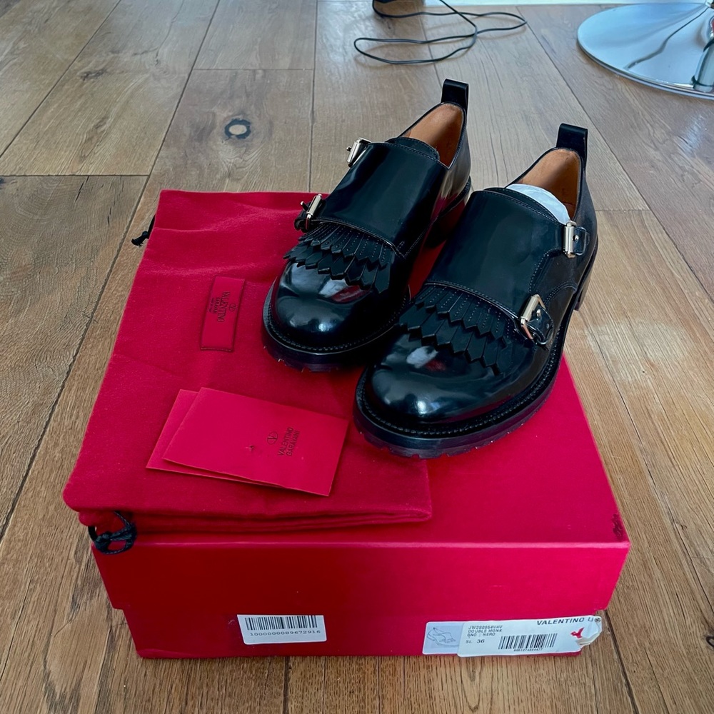 Valentino Double Monk Buckle Patent Leather Black Shoes (Never Worn)